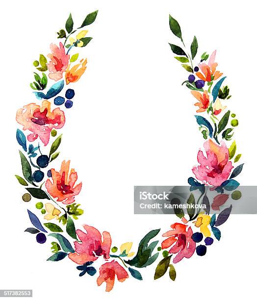 Hand Painted Watercolor Wreath Flower Decoration Stock Illustration - Download Image Now - Arrangement, Blossom, Bouquet