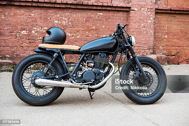Black Vintage Custom Motorcycle Cafe Racer Stock Photo - Download Image Now  - Cafe, Sports Race, Motorcycle - iStock