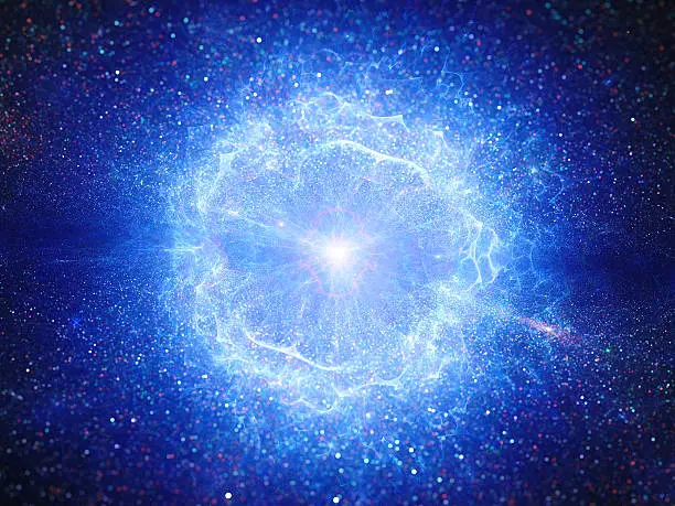 Blue big bang, explosion in space, computer generated abstract background