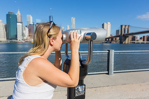 istock Young Woman Looking through Binoculars in New York 517396937