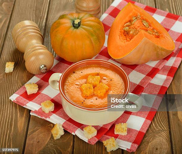 Pumpkin Soup Stock Photo - Download Image Now - Backgrounds, Bread, Checked Pattern