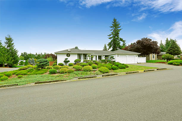 istock House with beautiful front yard landscape 517400437