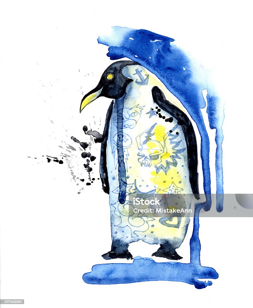 Chim Cánh Cụt Màu Nước Với Hình Xăm Hình minh họa Sẵn có - Tải ...