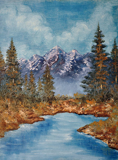 istock Oil painting on canvas- lake and mountains 517402745