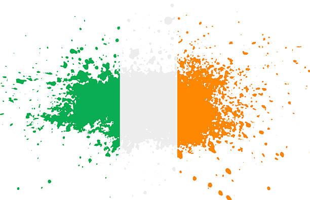ирландский флаг чернильными брызгами краски в стиле гранж - illustration and painting european culture national landmark famous place stock illustrations