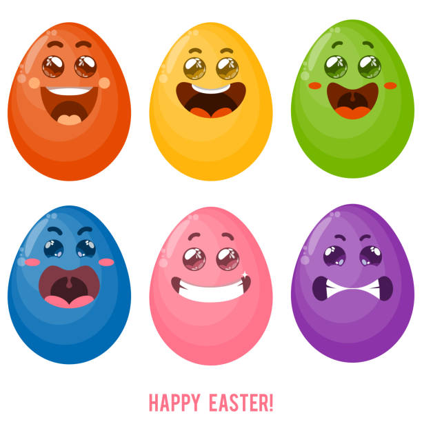 Funny cartoon easter eggs vector art illustration