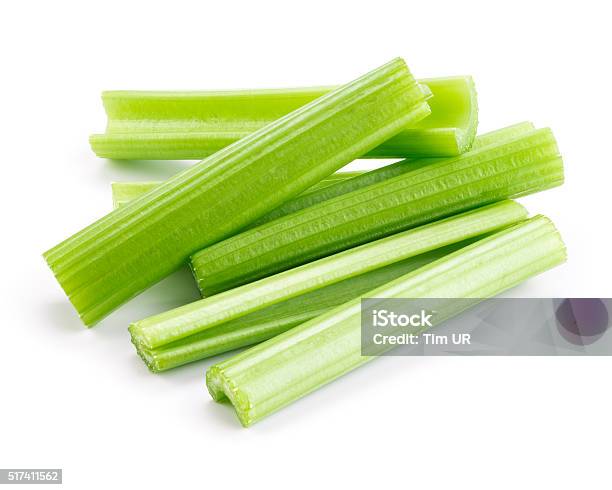 Green Fresh Celery Stick Isolated On White Stock Photo - Download Image Now - Celery, Celery Sticks, White Background