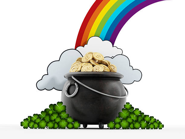 pote de ouro no final do arco-íris - end of the rainbow imagens e fotografias de stock