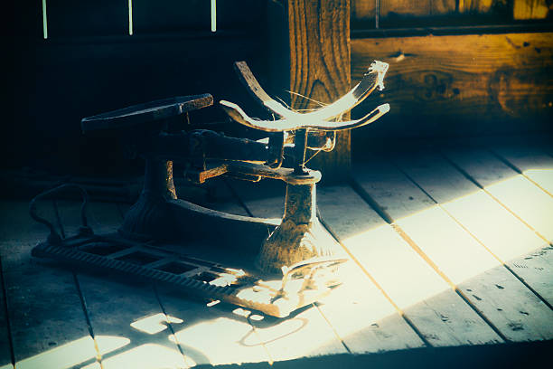 Cropped shot of dusty, dirty old commercial scale that has been abandoned.
