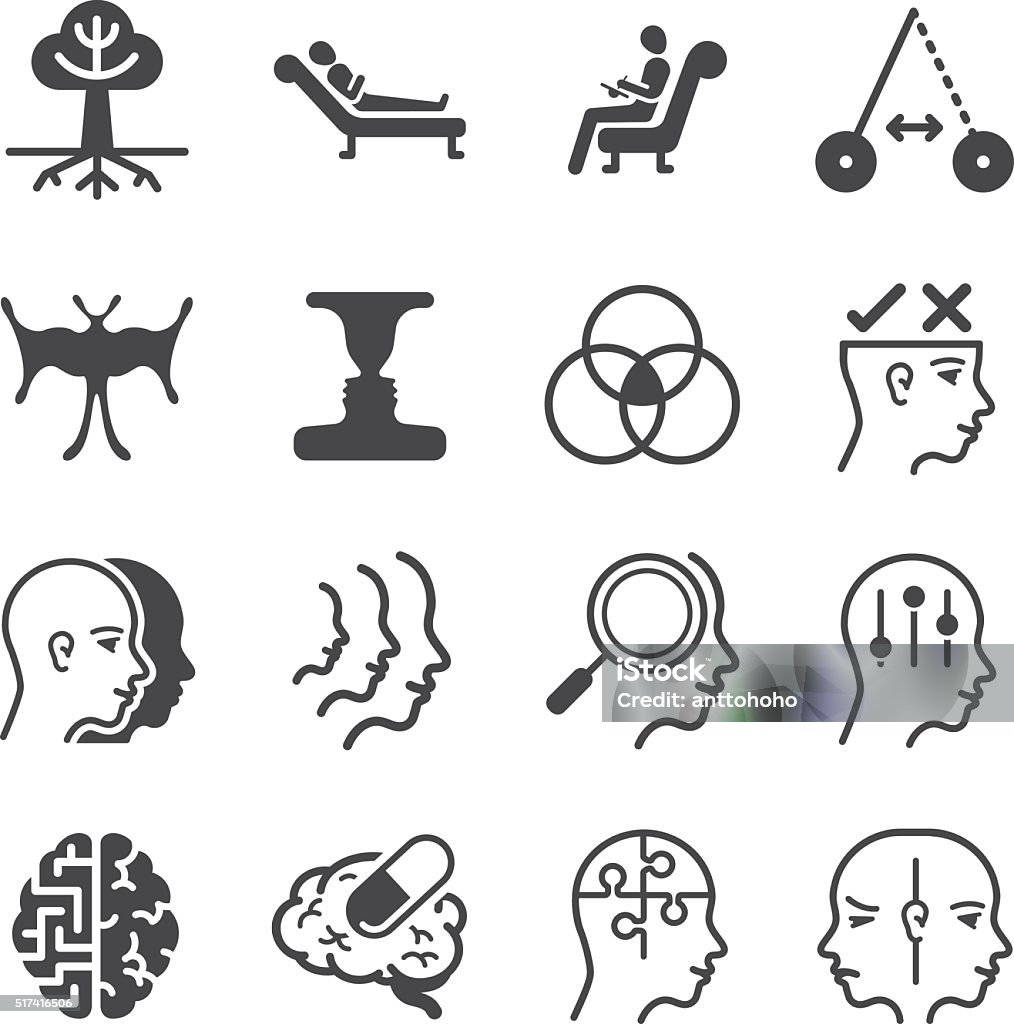 Schizophrenia and psychology icons set Schizophrenia, mental health, psychology vector icons set Gestalt stock vector