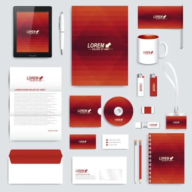 Vector illustration of Red set of vector corporate identity template. Modern branding stationery