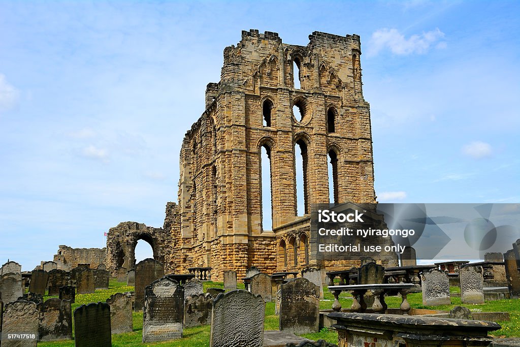 Ruins of the nunnery, Tynemouth, England Tynemouth, United Kingdom - June 15, 2015: Ruins of the nunnery and tha castlein the small town of Tynemouth in Northumberland. Architect Stock Photo