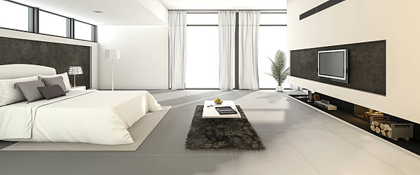 istock 3d rendering huge and wide space white bedroom 517417694