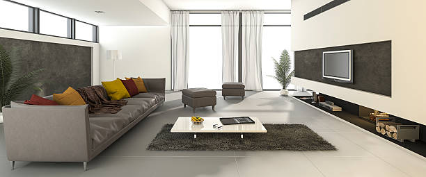 istock 3d rendering beautiful clean modern living room with colorful sofa 517417828
