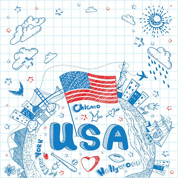 Vector illustration of USA doodle background