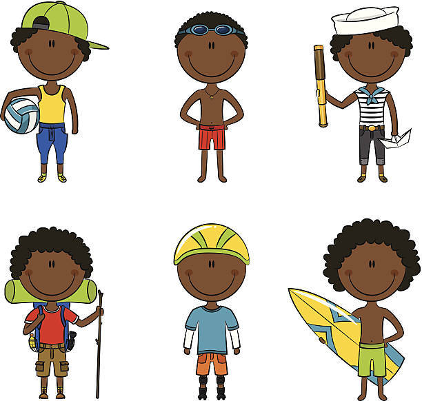 афро-американских мальчиков занятие summer - recreational pursuit schoolboy cartoon skate stock illustrations