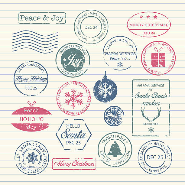 Christmas Stamps Set Vector Illustration.EPS10, Ai10, PDF, High-Res JPEG included. santa letter stock illustrations