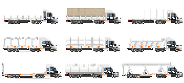 satz symbole lkws halb anhänger vektor-illustration - car side view truck truck driver stock-grafiken, -clipart, -cartoons und -symbole