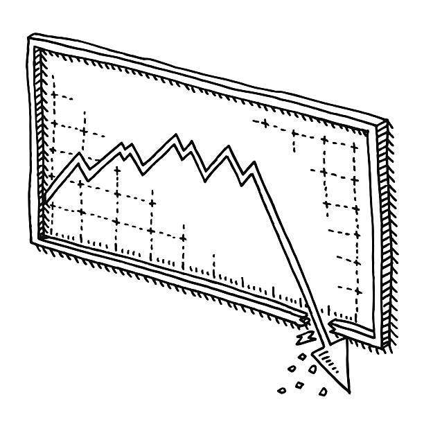 ilustrações de stock, clip art, desenhos animados e ícones de colapso da bolsa de valores de gráfico a desenhar - graph moving down recession line graph