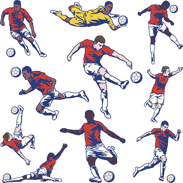 fußballspieler-set - kick er stock-grafiken, -clipart, -cartoons und -symbole