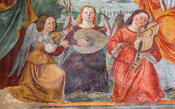 파두아 교회-fresco 천사의 있는 악기는 - medieval music stock illustrations
