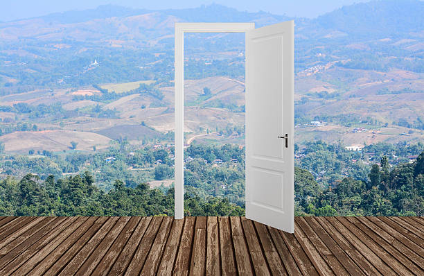 istock Landscape behind the opening door,3D 517424319