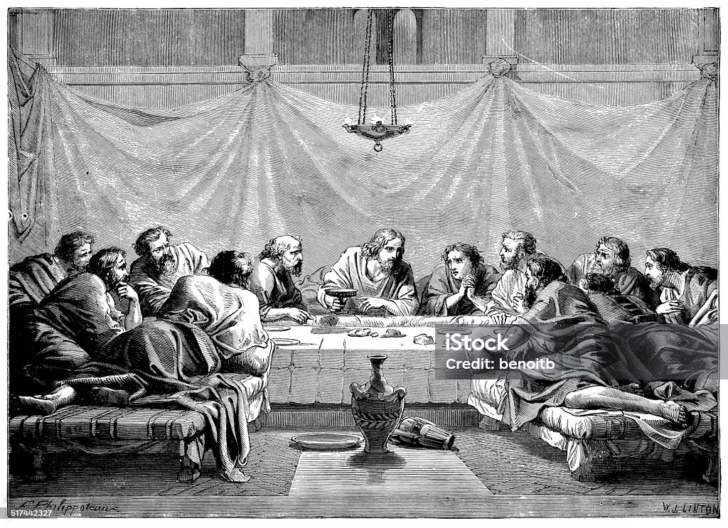 Jesus sharing bread and wine with his disciples Jesus Christ stock illustration