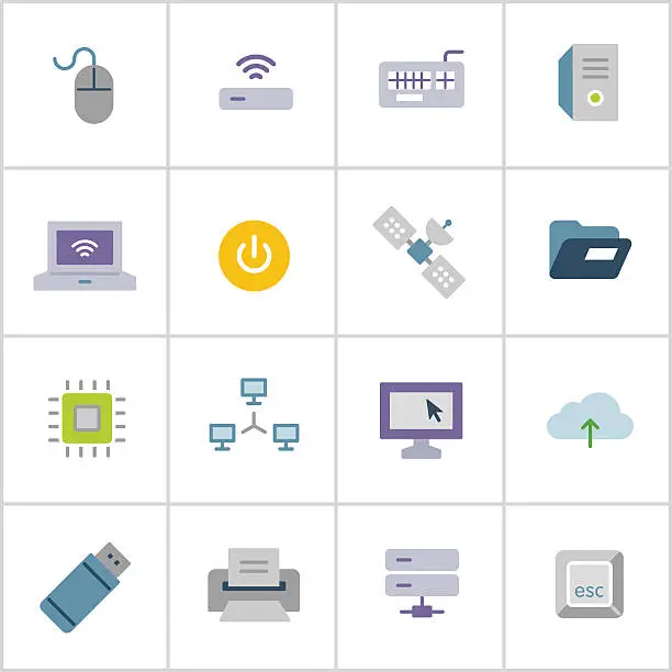 Vector illustration of Computer Technology Icons — Poly Series