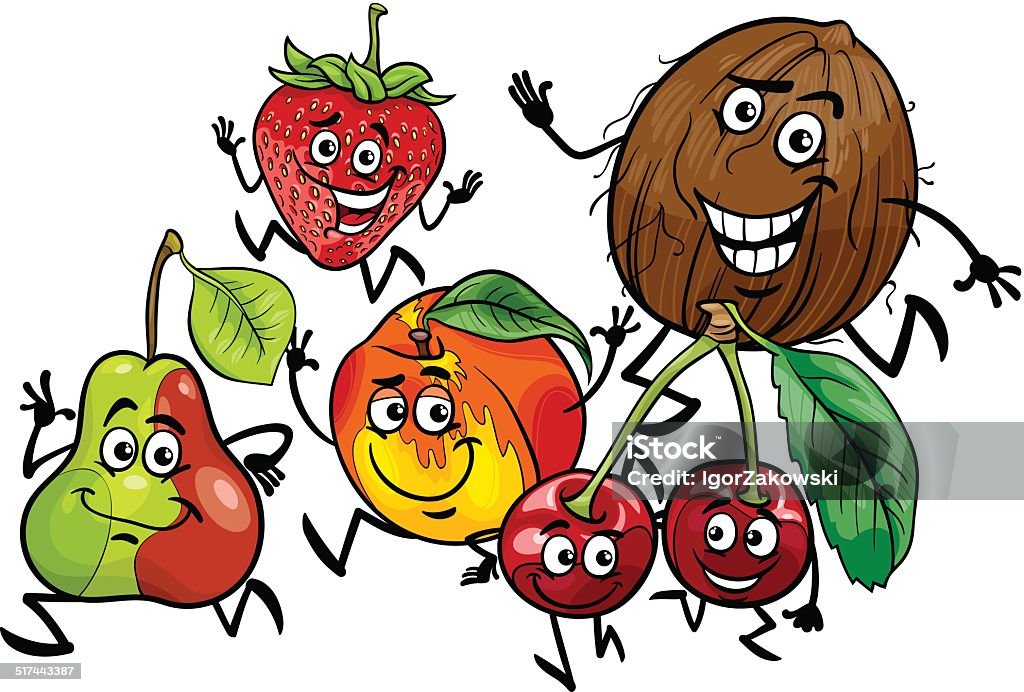 running fruits group cartoon illustration Cartoon Illustration of Happy Running Fruits Food Characters Cartoon stock vector