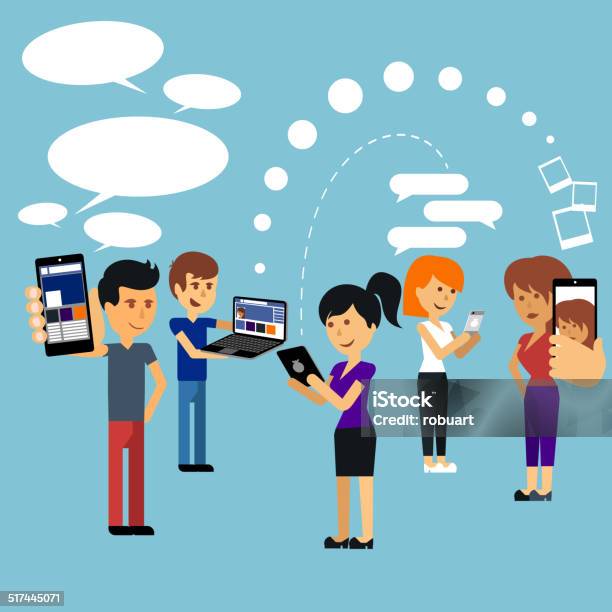 Young People Man And Woman Using Technology Gadget Stock Illustration - Download Image Now - Adult, Advice, Avatar