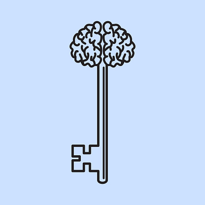Abstract Key with Handle like Brain. Vector illustration