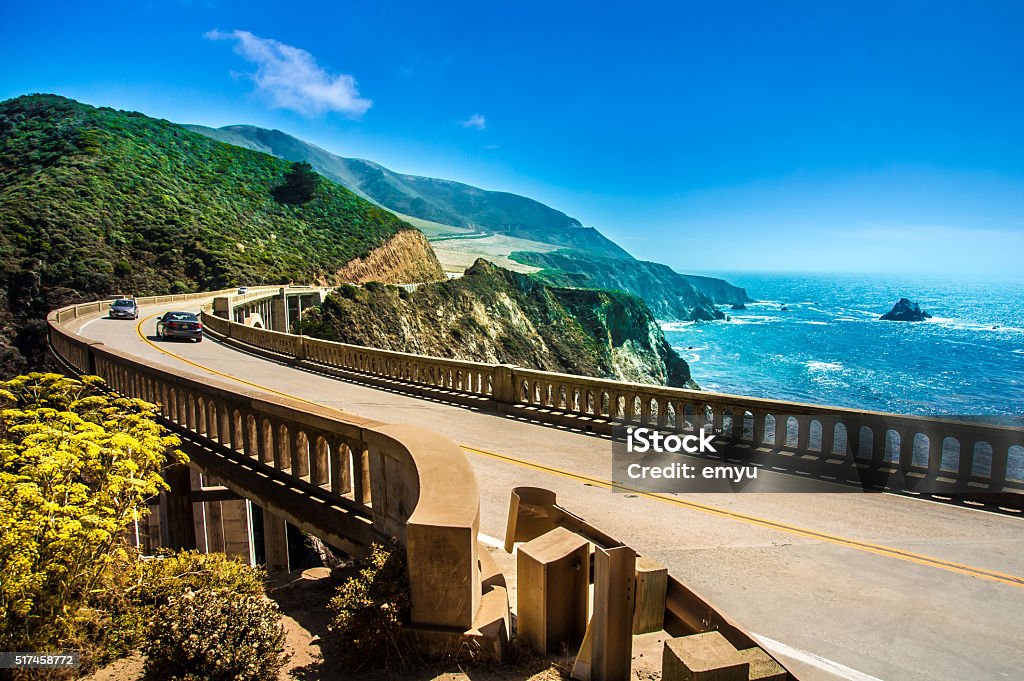 Bixby Creek Bridge on Highway One Bixby Creek Bridge on Highway #1 at the US West Coast traveling south to Los Angeles California Stock Photo