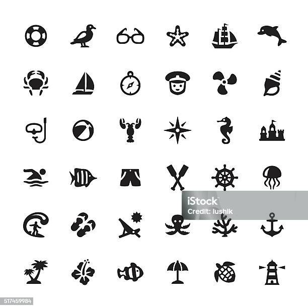Sea Life Vector Symbols And Icons Stock Illustration - Download Image Now - Symbol, Sea, Summer