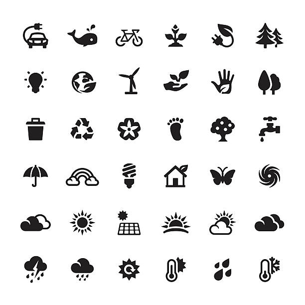 sozotechnika i energia alternatywna wektor symbole i ikony - environmental footprint stock illustrations