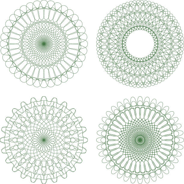 세트마다 버처 벡터 길로쉐 rosettes - guilloche pattern circle four objects stock illustrations