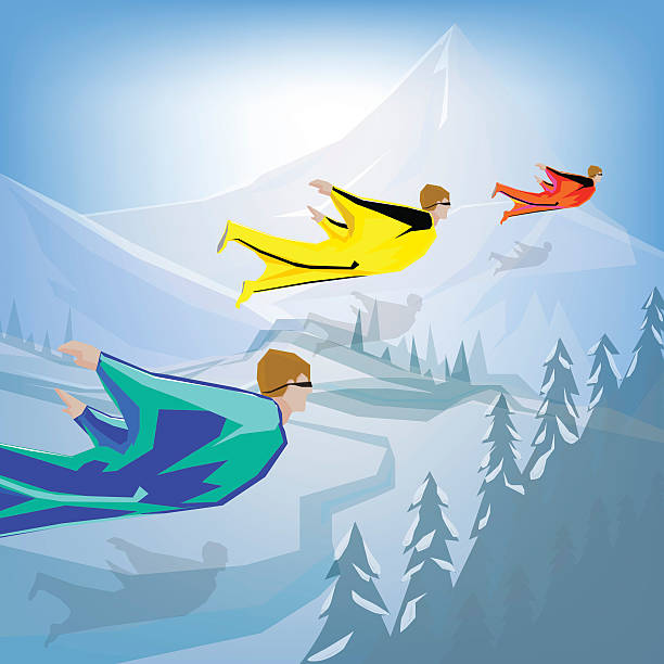 illustrations, cliparts, dessins animés et icônes de b. a. s. e wingsuit. wingsuit de sport extrême nord de la ville de turin - wingsuit