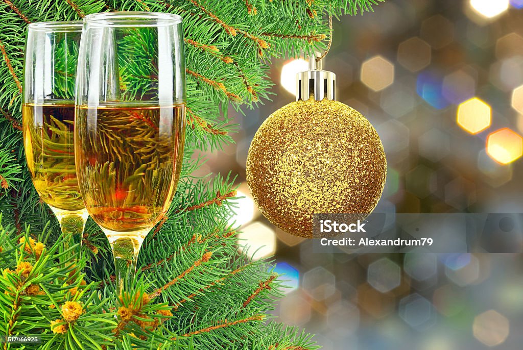 Two glasses of wine under the Christmas tree Alcohol - Drink Stock Photo