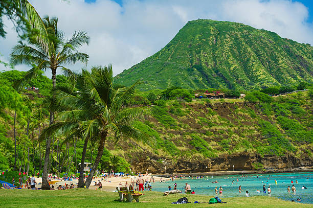 lo snorkeling sulla barriera corallina resort su hawaii - hanauma bay hawaii islands oahu bay foto e immagini stock