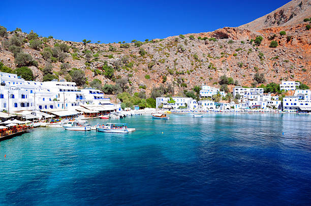 griechisches dorf loutro, kreta - fishing village stock-fotos und bilder