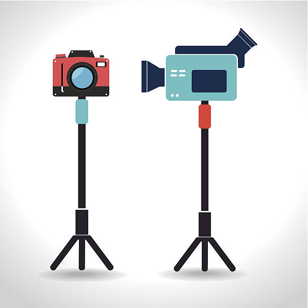 ilustrações de stock, clip art, desenhos animados e ícones de modelo da câmara - tripod camera photographic equipment photography