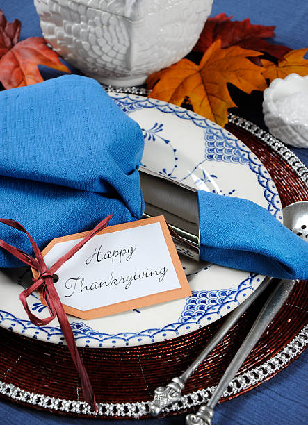 istock Vintage style Happy Thanksgiving dining table place setting 517470987
