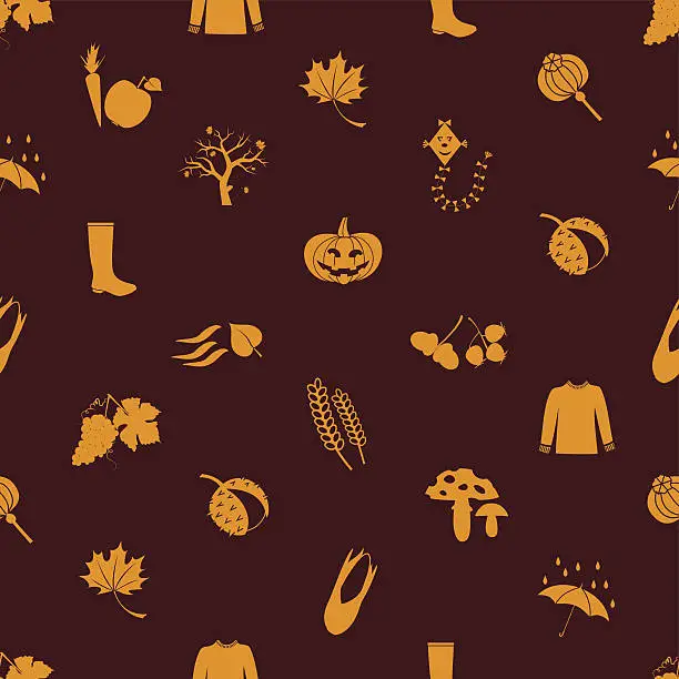Vector illustration of autumn icons orange seamless pattern eps10