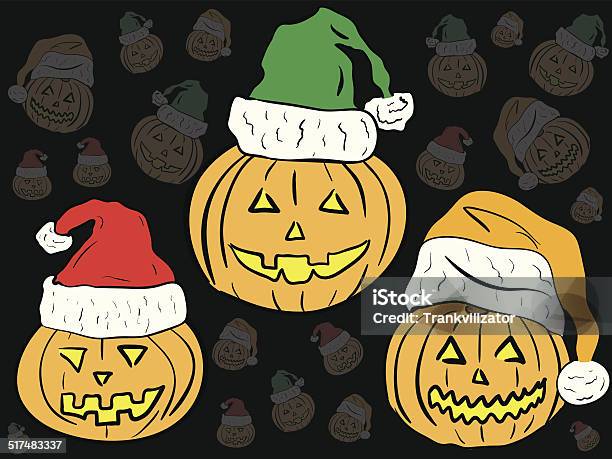 Kürbis Halloween In Weihnachten Kappen Stock Vektor Art und mehr Bilder von Bildhintergrund - Bildhintergrund, Bunt - Farbton, Dekoration