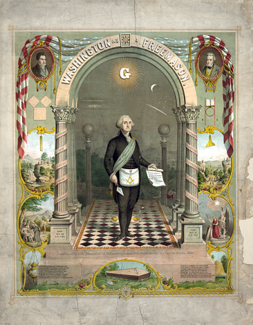 This 1866 vintage illustration depicts George Washington as a freemason.