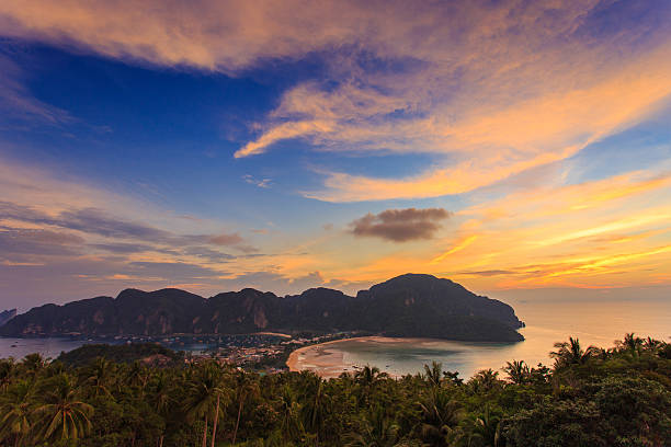 istock Travel vacation background with sunset 517487345