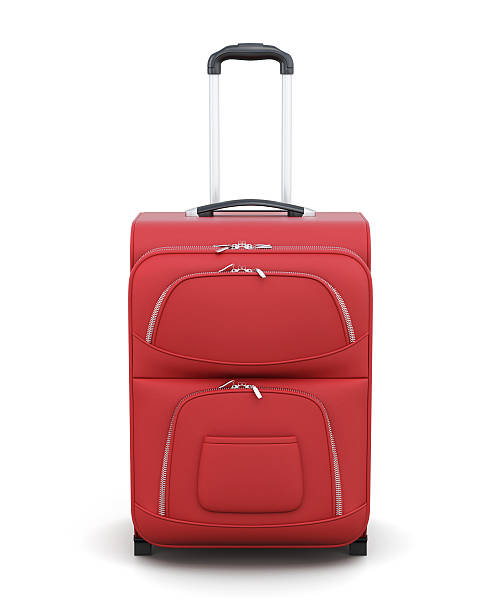 istock Red suitcase on wheels isolated on white background. 3d renderin 517489006