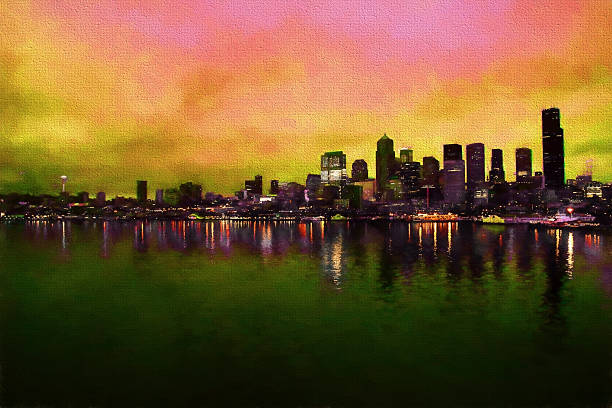 Water view of Seattle Washington paint effect