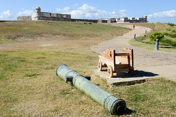 Santiago de Cuba, Cuba - 14 january 2016: man walking out of El Morro castle at Santiago de Cuba, Cuba
