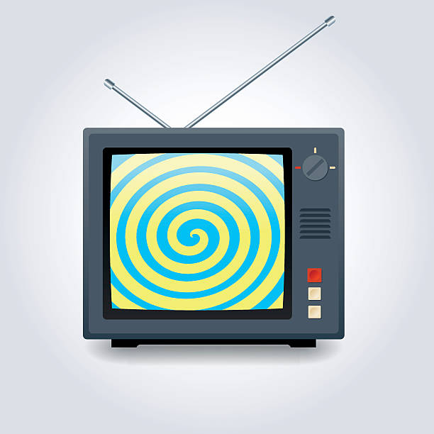 TV set with a hypnotic spiral on the screen TV set with a hypnotic spiral on the screen. Conceptual illustration dizzying stock illustrations