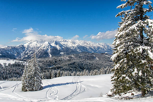 winterlandscape áustria - skiurlaub imagens e fotografias de stock